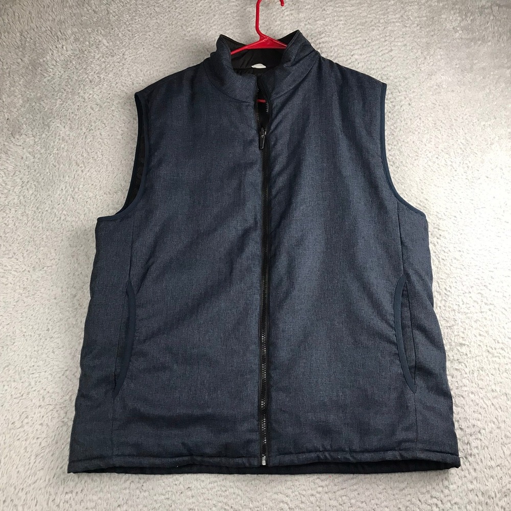 Mack Weldon Puffer Vest Mens L Blue Reversible Herringbone Insulated Full Zip